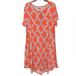 NWT Crown & Ivy Southampton Blues Dress L Coral Reef Short Sleeves Lagenlook